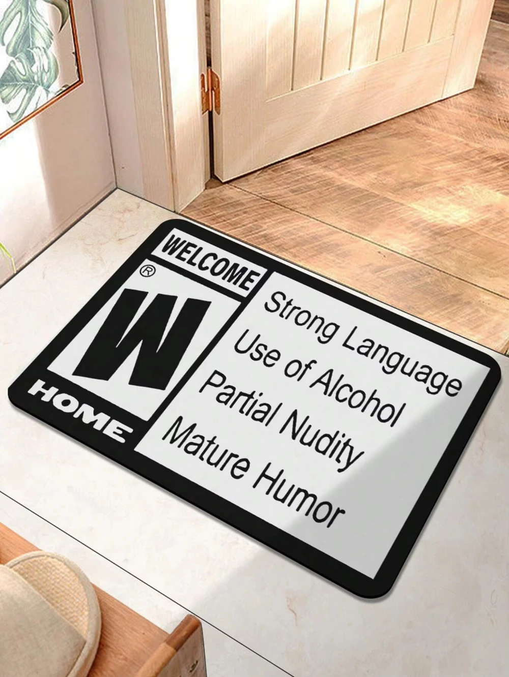 VIKAMA Funny Mature Rating Welcome Doormat, Non-Slip Absorbent Washable Floor Rug for Entryway, Porch & Man Cave