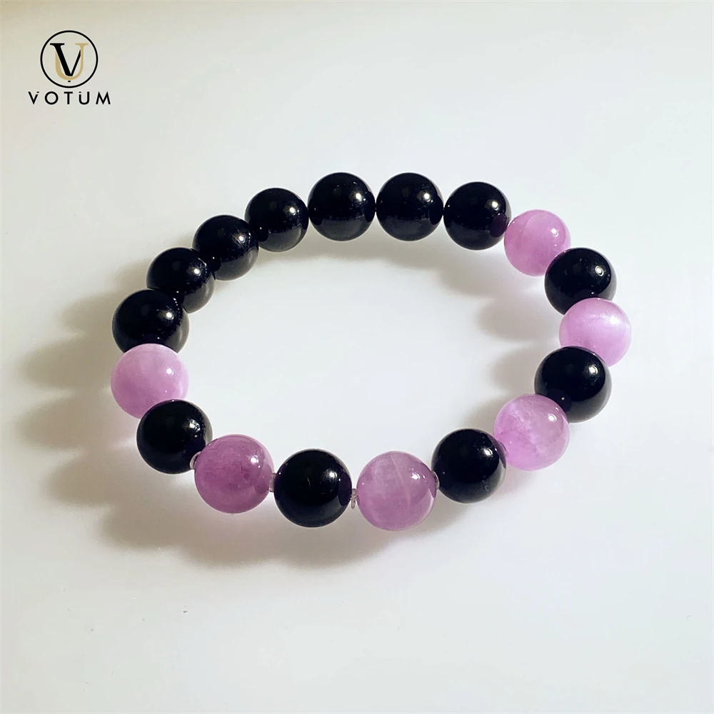 Votum Natural Black Tourmaline Kunzite Beaded Bracelet Punk Style Crystal Healing Energ Protection Spiritual Gift Bracelets