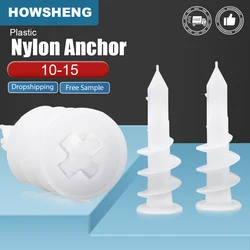 HOWSHENG 20pcs Drywall Nylon Ribbed Anchor M10 M13 M15 Plastic Self Drilling Plasterboard Anchor for Gypsum Board