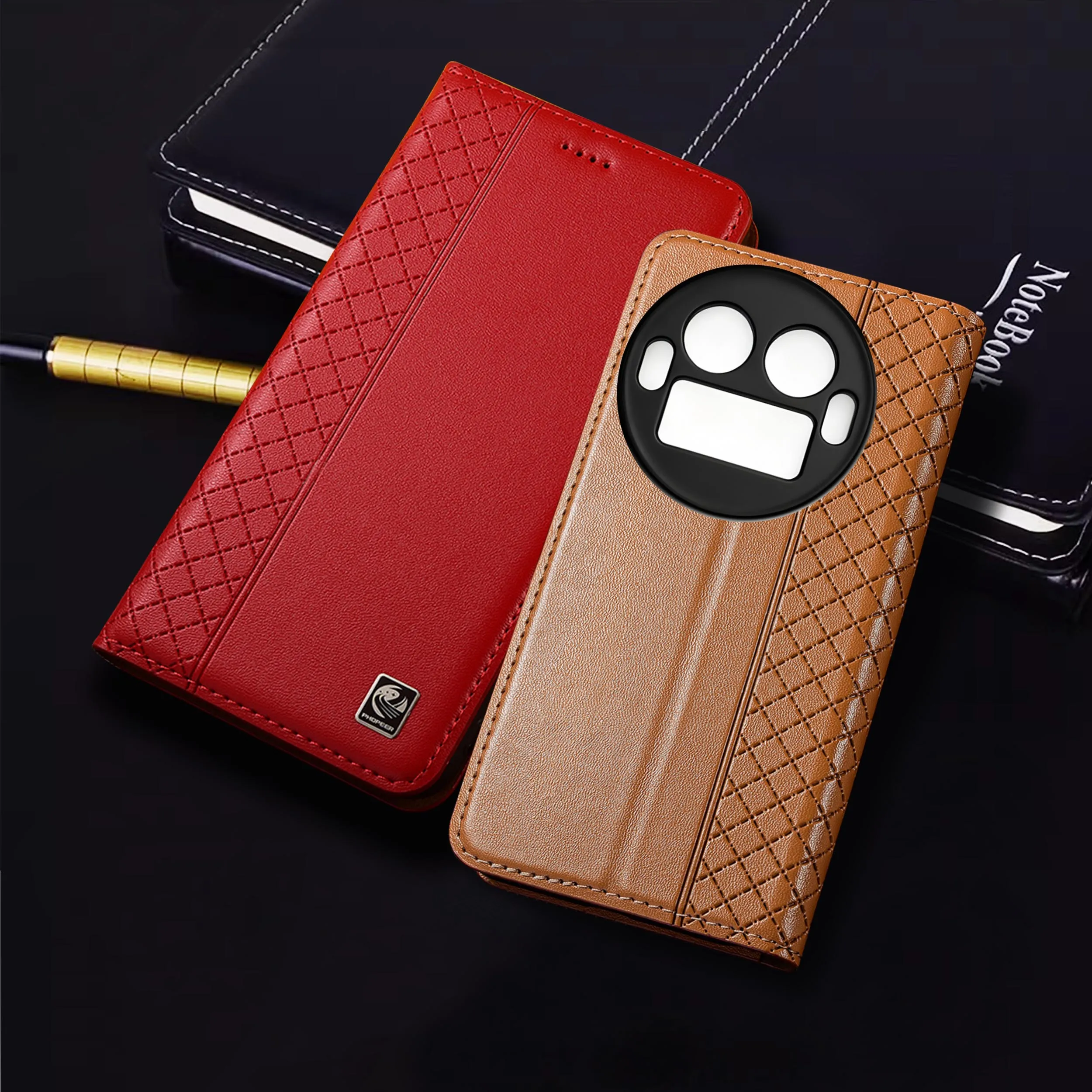 

Genuine Leather Phone Case For Realme GT 2 3 5 6 6T 7 7T 8 Pro Explorer Master Nappa Inner Mesh Pattern Flip Cover Case Cowhide