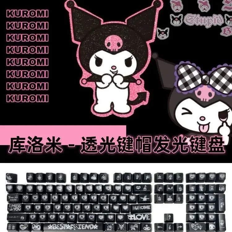 Kawaii Sanrio Kuromi Keycaps 108 Keys Cherry Profile PBT Side Engraved Translucent RGB for MX Switch Gaming Mechanical Keyboards