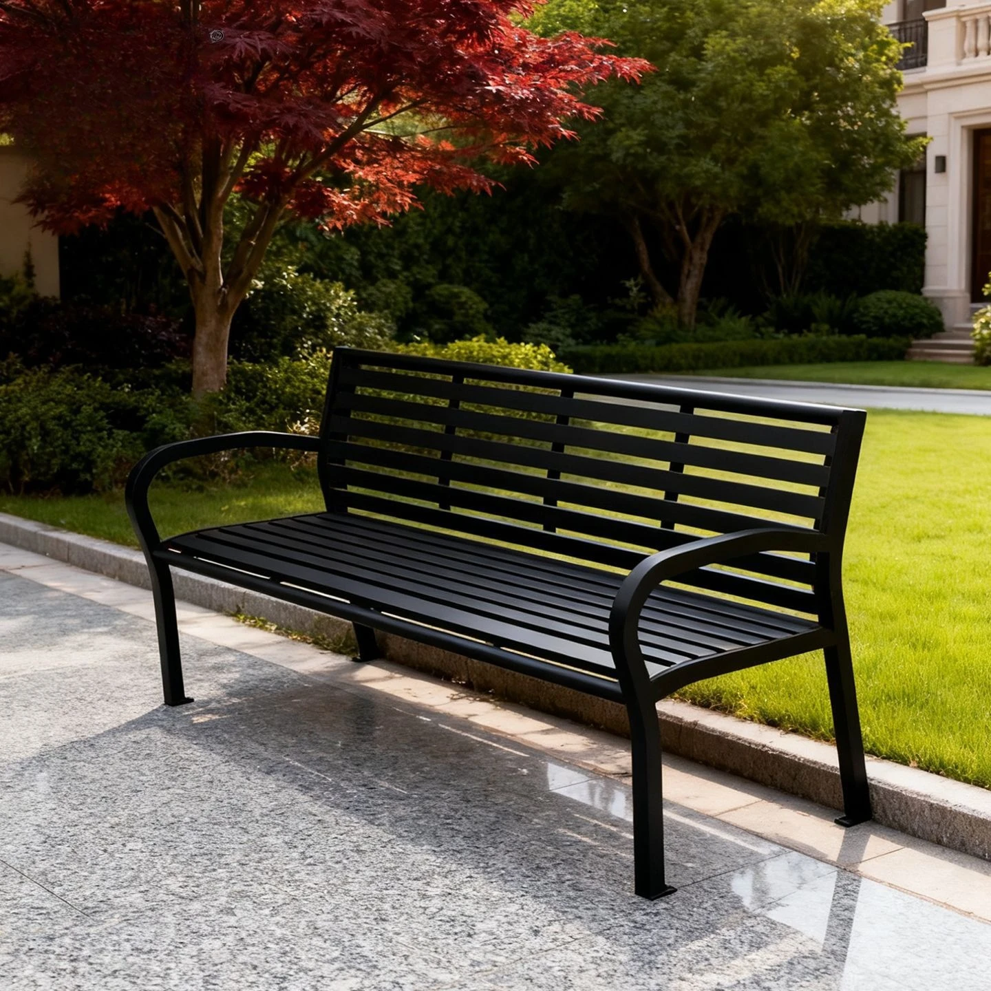 Sillas de Parque Personalizadas, Bancas de Exterior, Sillas Largas de Hierro para Ocio, Sillas Metálicas Cuadradas para Comunidades con Respaldo y Reposabrazos, Bancada