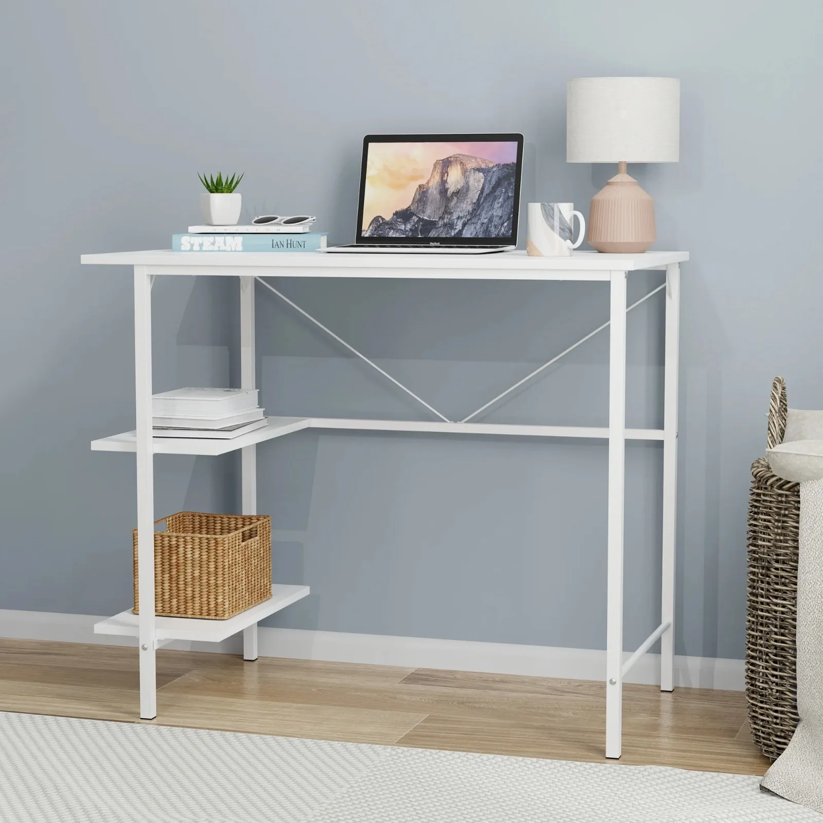 US Pierce 30 inch Tall Storage Desk, White Dimensions: 35.98