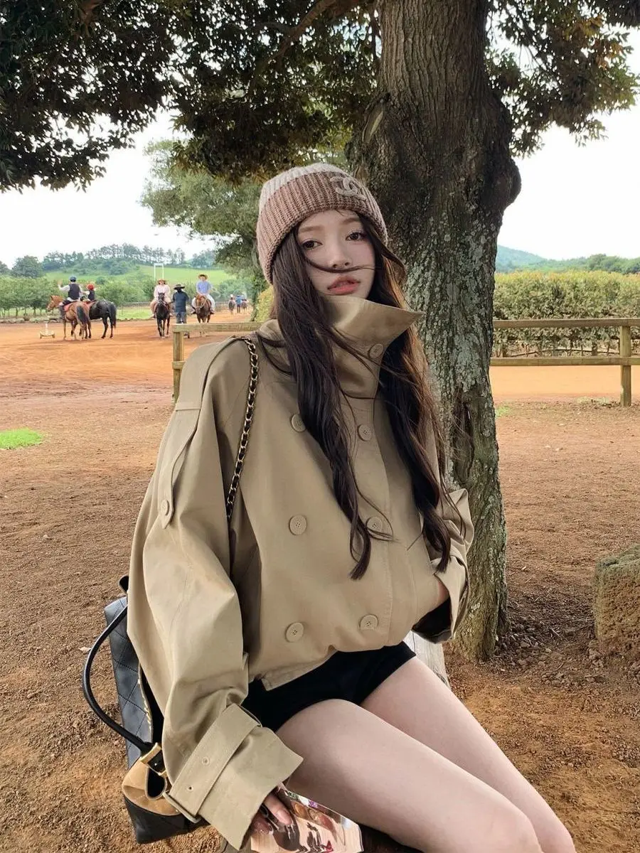 

Biker Jackets Womens Jacket Green Summer Knitwear Buttoned Short-Sleeved Urban Cleanfit Slimming Minimalist Simple Youthful Sexy