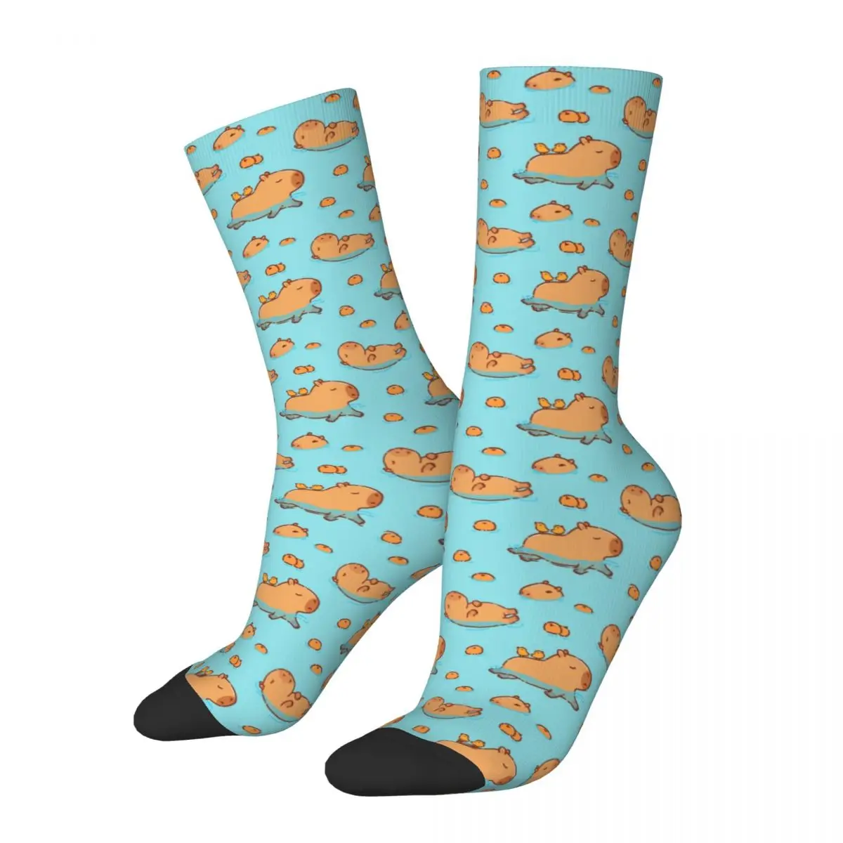 

Casual Capybara Pattern Swimming Oranges Basketball Socks Animal Lover Polyester Crew Socks for Unisex