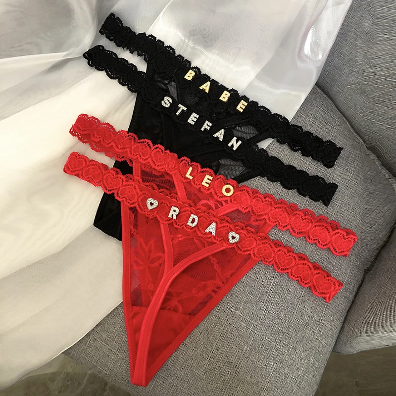 Custom Thong Name Crystal Letter Sexy Women Underwear Customized personalised G-String Panties tanga Hot Girl Wife Gift