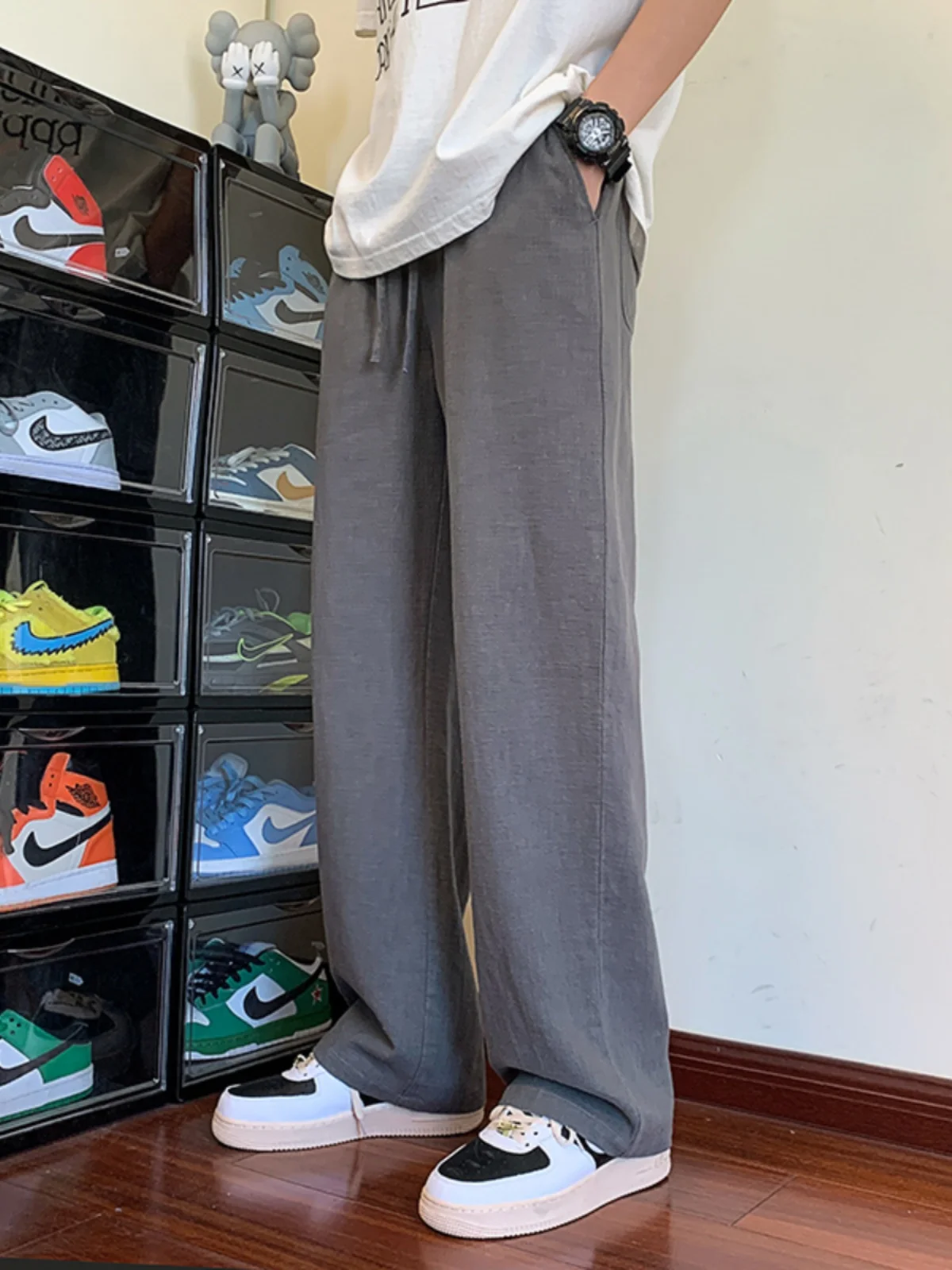 

Мужские летние тонкие льняные брюки в японском ретро-стиле, повседневные свободные широкие прямые длинные брюки из хлопка и льна, удобные и модные