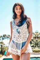 BOHO INSPIRED Bohemian Crochet Lace Racerback Tank Top Cover Up Cotton Blend summer beach top new tank top boho women tops - Image 2