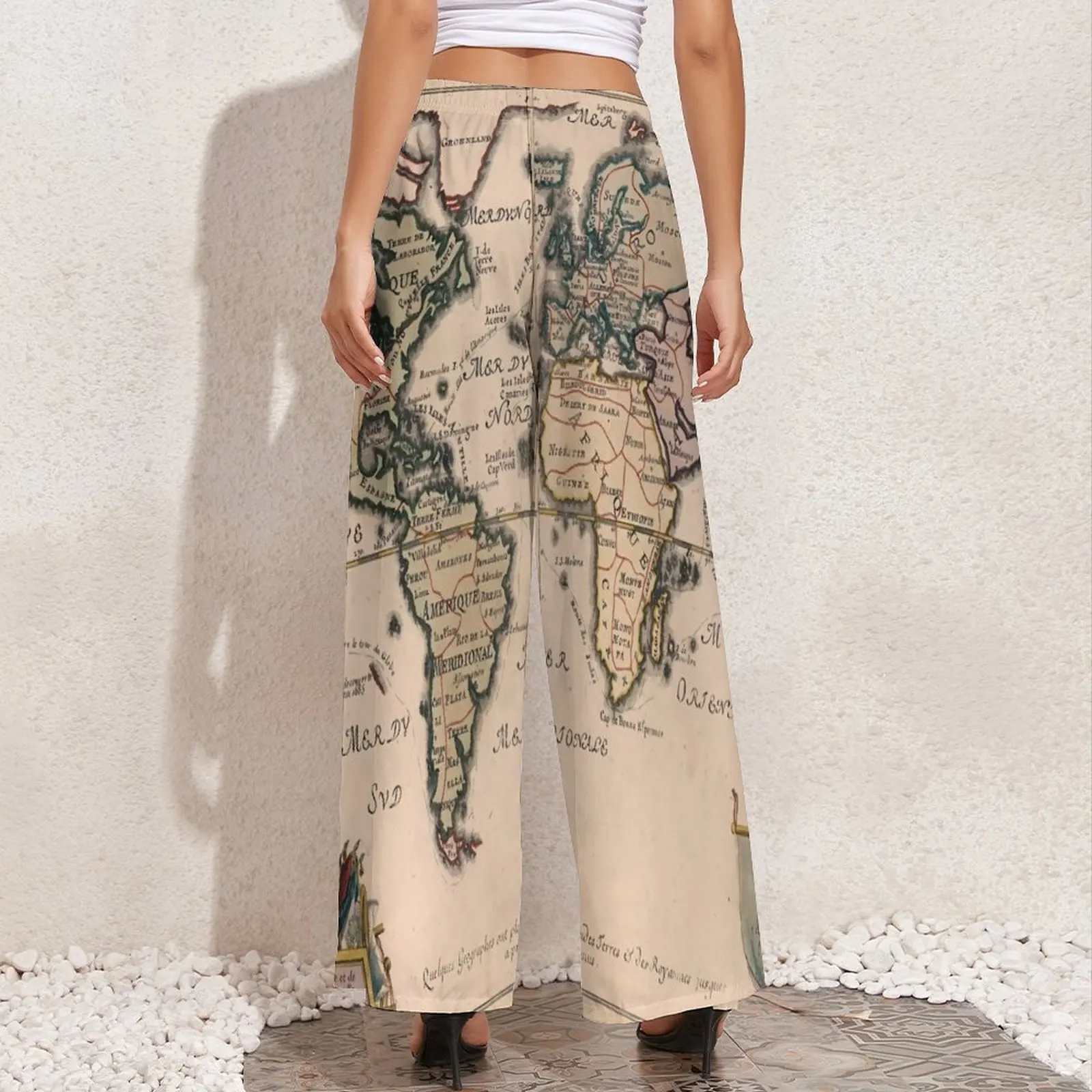 Old World Map 1714 Pants Country Map Workout Wide Pants Women Oversized Korean Fashion Graphic Straight Trousers