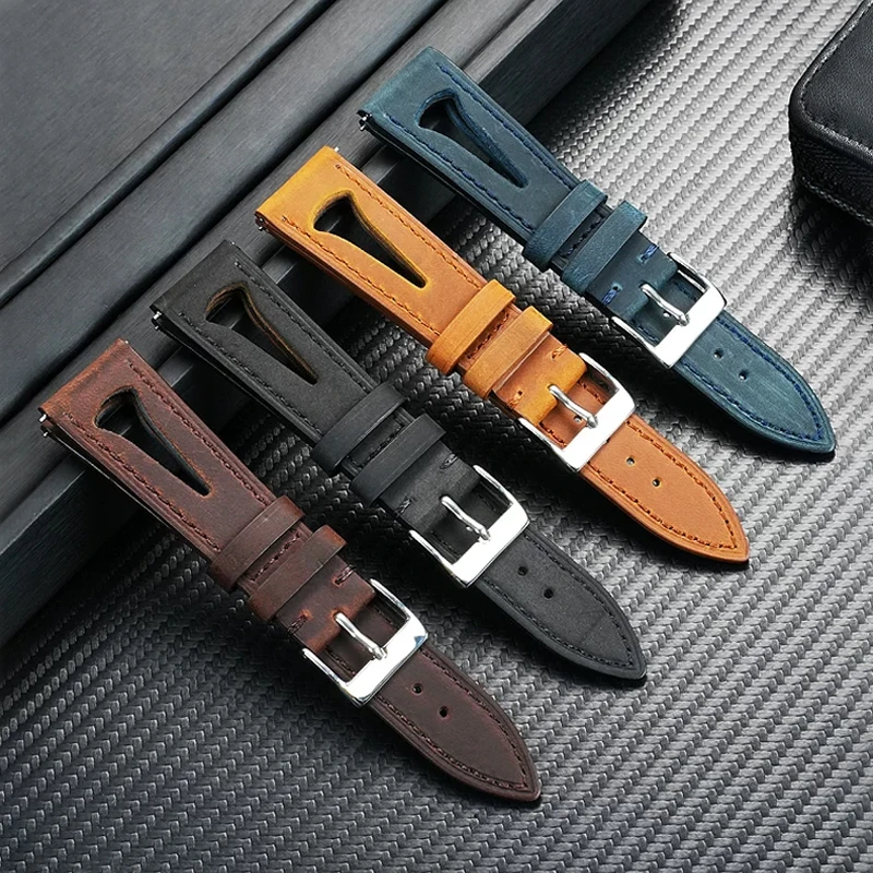 Universal Vintage Hollow Genuine Leather Watch Strap, Classic Cowhide Wrist Band for Multiple Watch Brands 20/22mm for Men