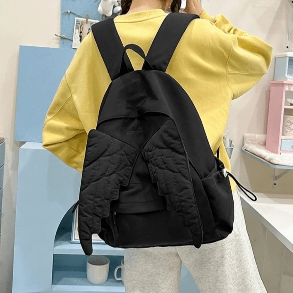 Casual Solid Color Wing Backpack Jk Lolita Nylon Backpack Large Capacity Lightweight Students School Bag Daily