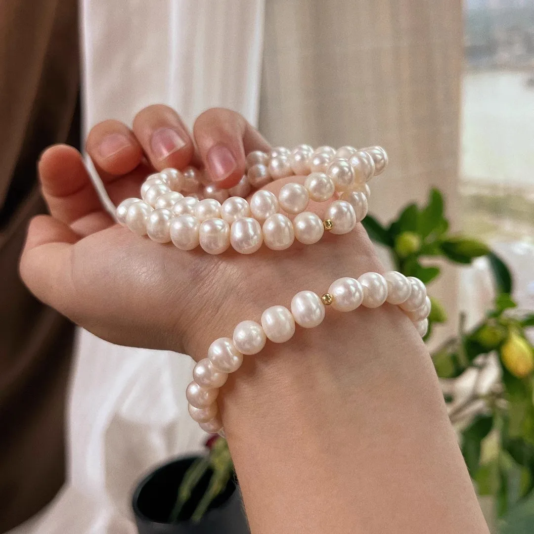 أسعار الجملة سوار اللؤلؤ AAA 8-9mm جولة اللؤلؤ الياباني الطبيعي مغلقة مطاطا 7.5-8 بوصة سوار اللؤلؤ