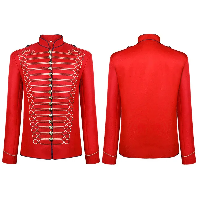 Chaqueta Husar bordada para hombre, Blazer Medieval de Cosplay, abrigo gótico Steampunk, uniforme de desfile de baterista, chaquetas militares, ropa para hombre