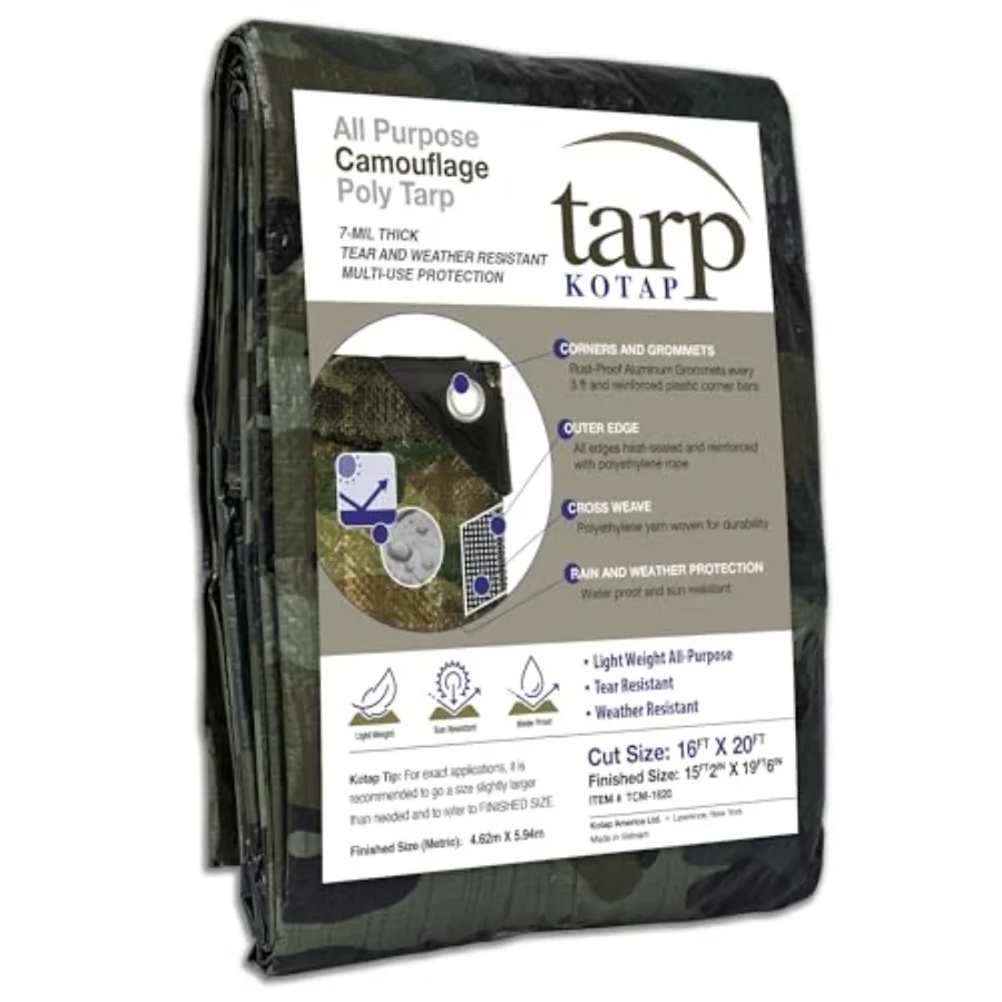 

All-Purpose Multi-Use 7-mil Poly Tarp, Green/Black, 1, TCM-1620, Camouflage