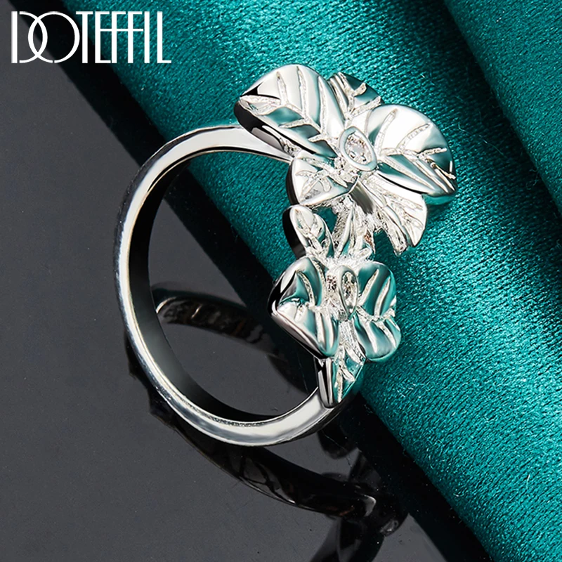 DOTEFFIL 925 Sterling Silver Double Flower AAA Zircon Ring For Women Man Wedding Engagement Party Fashion Charm Jewelry