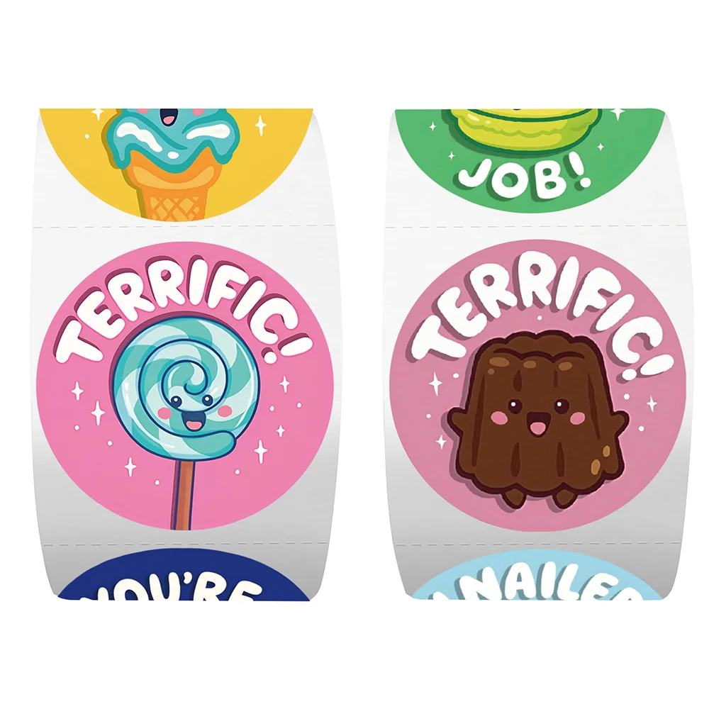 Cartoon Food Dessert Reward Stickers With Positive Words Waterproof Self-Adhesive Stickers Stationery, Scrapbooking, Teacher Enc