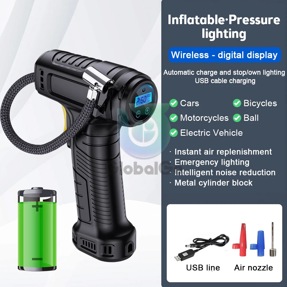 Wireless 120W Digital Tire Inflator Portable Air Compressor Inflatable Pump Air Pump Rechargeable Car Motorcycle Tire Inflator