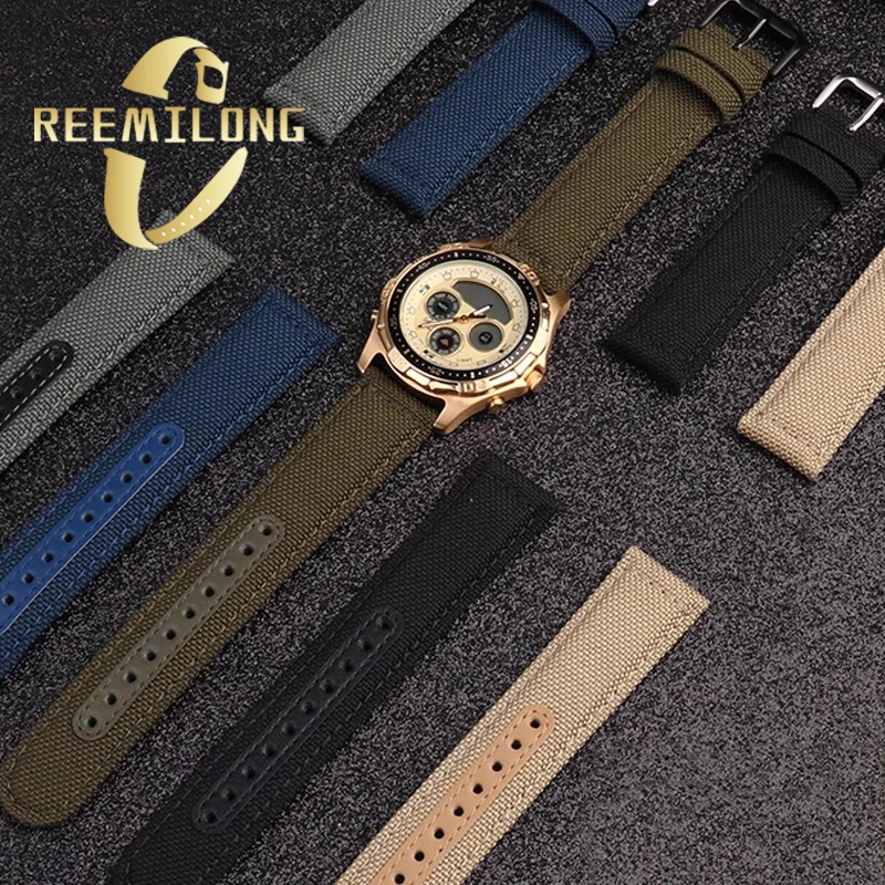 Nylon canvas cowhide bottom watch strap for SEIKO NO.5 SRPC31J1 SSC295J1 20 21 22mm black green gray khaki blue men's watchband