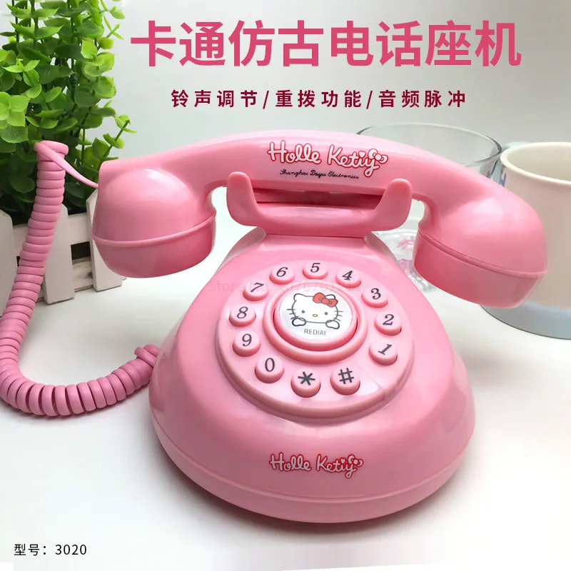 Kawaii Genuine Sanrio Hello Kitty Retro Landline Cartoon Anime European Style Telephone Cute Creative Wired Telephone Toy