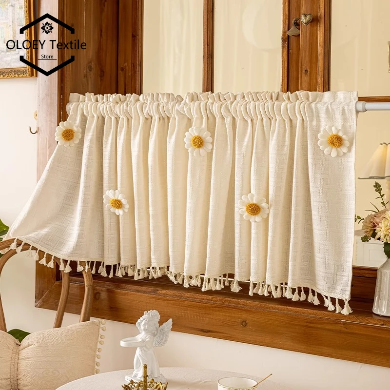 

Modern Japanese Minimalist No Drill Hook and Loop Voile Curtains for Kitchen Balcony Cabinet Dust Proof Half Partition Drapes