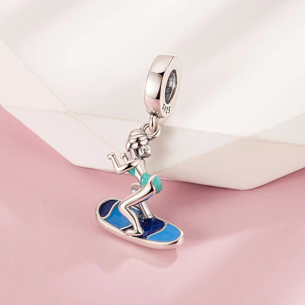 Pan Charms Original Surfing Girl Dangle Charm Bracelet Pendant Jewelry