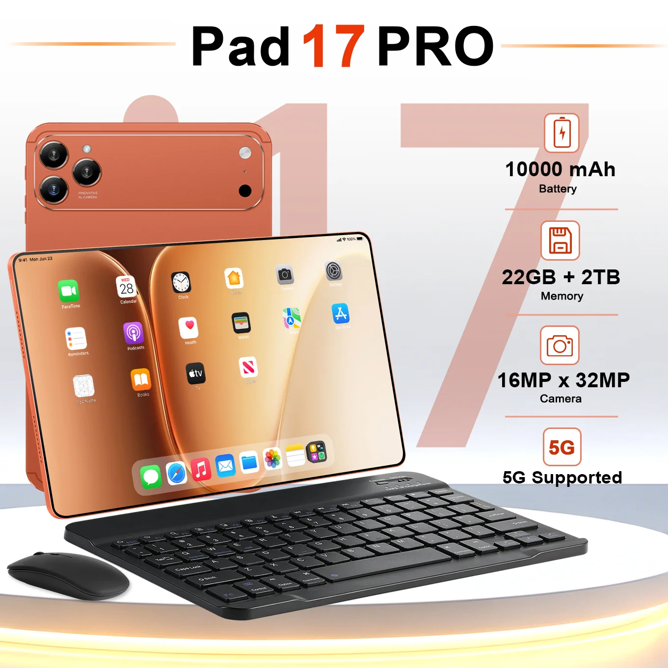 NEW Tablet PC Pad 17 Pro 10.1 inch HD Screen 22GB+2TB Original 5G Dual Card Global Version 20000mAh Battery Office Tablet