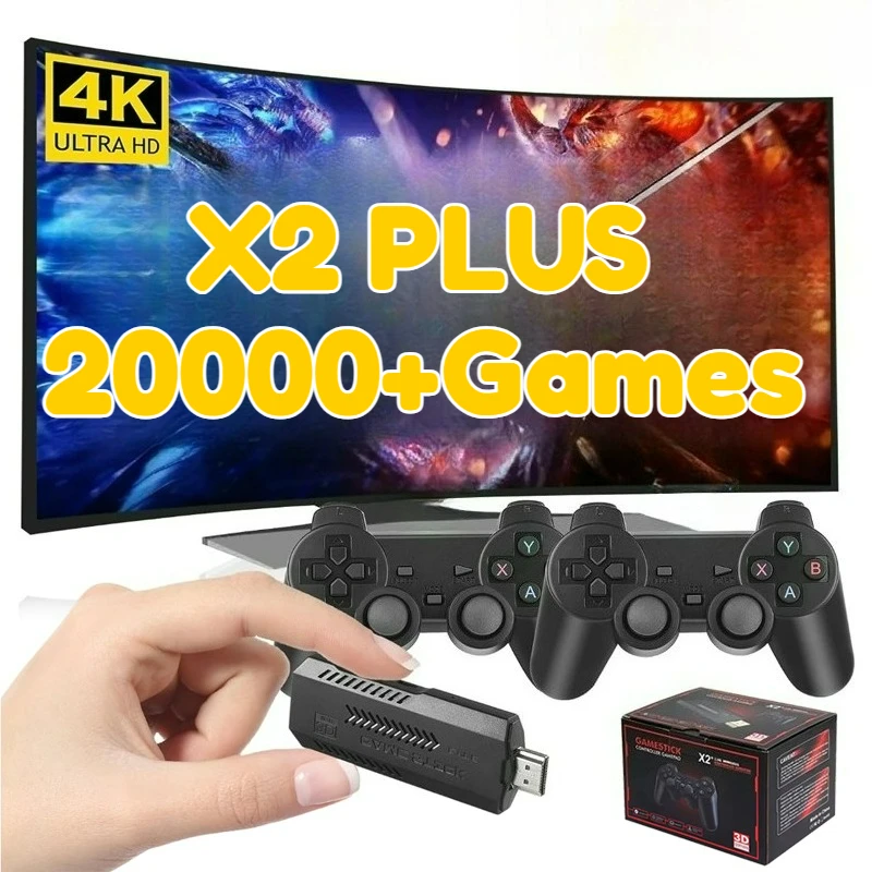 

X2 Plus Retro Gaming Console 4K HD Retro Video Game Console Wireless Controller 64G 20000 Game TV 10+ Emulator For PS1/N64