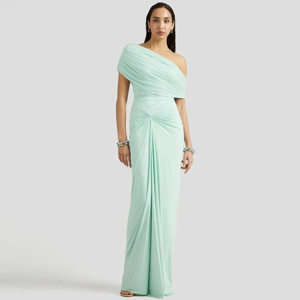 

Customized Off the Shoulder Short Sleeves Evening Dress Modern Mermaid Party Dresses Fashion Pleats Bespoke Occasion Gowns