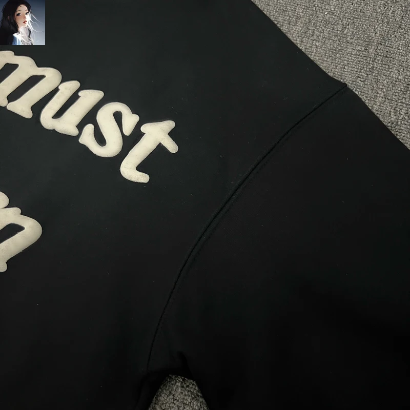 Camisolas pretas Kanye West para homens e mulheres, espuma você deve nascer de novo, tecido pesado, pulôveres de lã, streetwear com capuz, 1:1