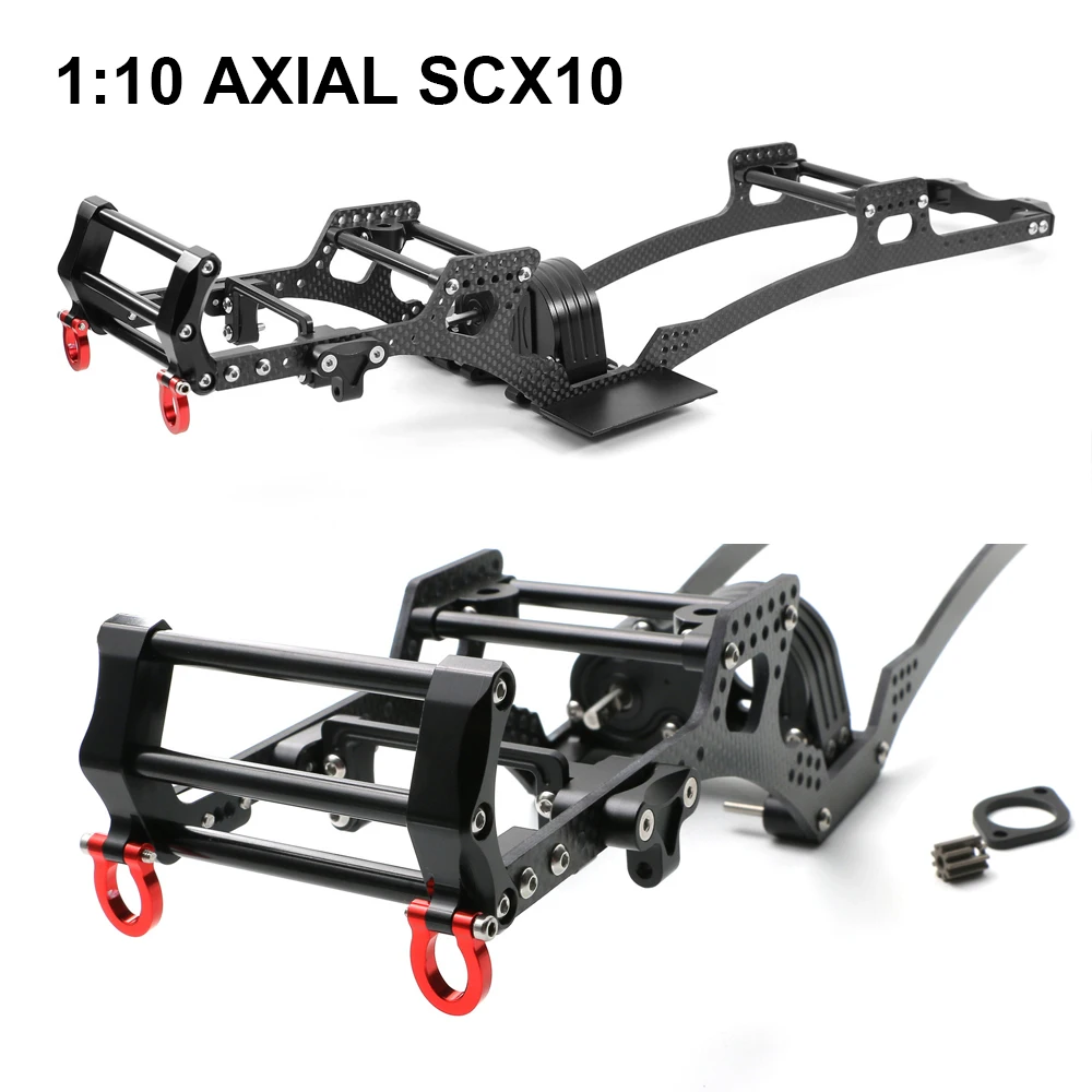 Upgraded Carbon Fiber Chassis Kit Rail V2 Gearbox Skid Plate Bumper For 1:10 AXIAL SCX10 RC Car Off-Road Frame Parts