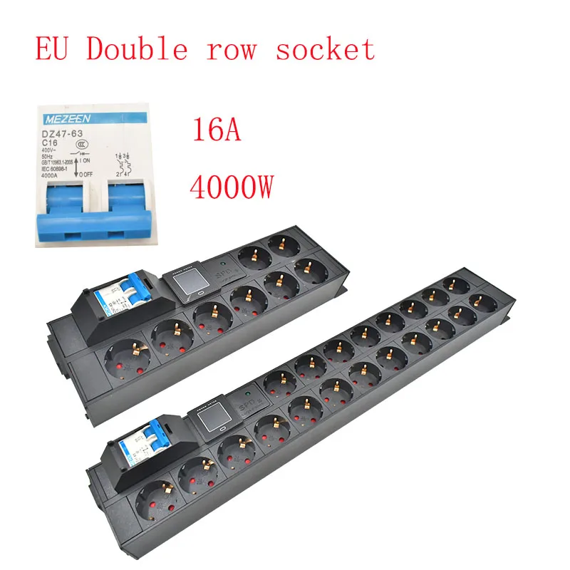 PDU power board network cabinet rack C14 port EU dual row socket 2-20A C with air switch lightning protection ammeter wireless