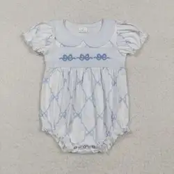 RTS-Barboteuse à motif de nœud bleu pour bébé fille, combinaison d'aviation, boutique de gros, automne, nouveau