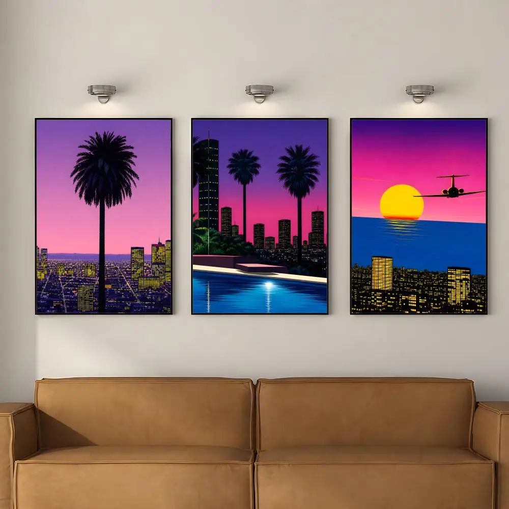 Hiroshi Nagai Artwork City Pop Poster PP Self Adhesive Decorative Poster Waterproof Waterproof for Apartment Bedroom