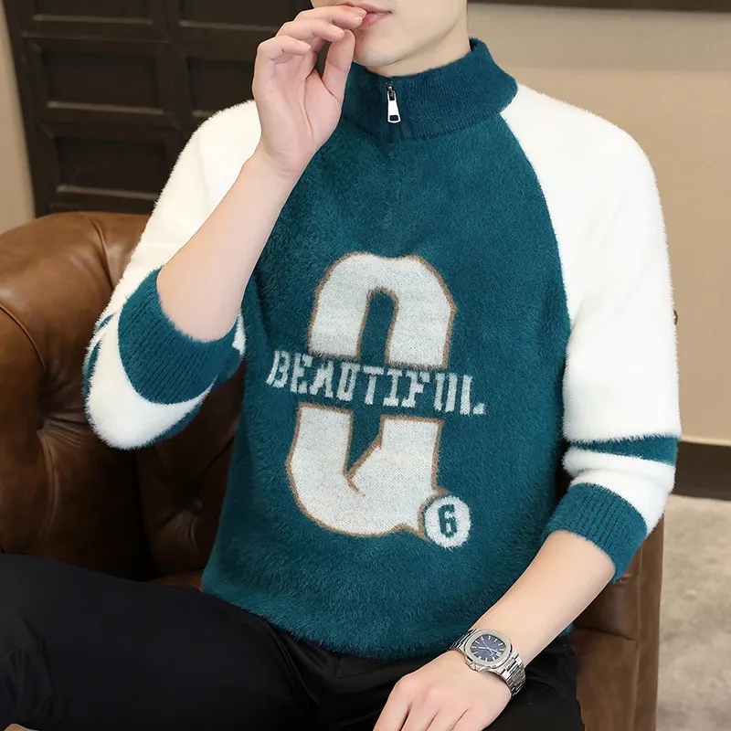 في سن المراهقة Faion f البريدي سترة محبوكة عادية طويلة Sve الرجال irt الخريف الشتاء جديد Sle اللون بلو تريكو للشباب #2