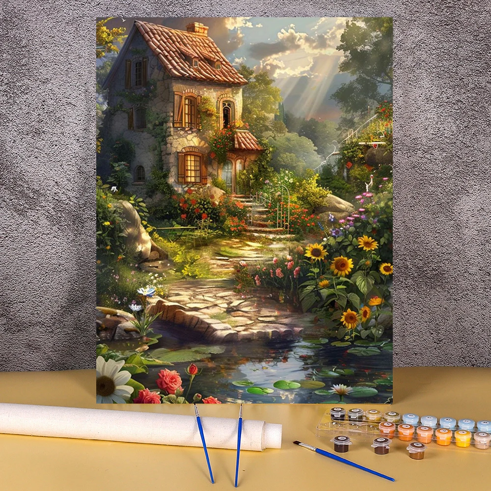 Paint By Numbers Wooden House Landscape Drawing On Canvas Scenery Art Handpainted Modern Diy Gift Home Decoration Living Room