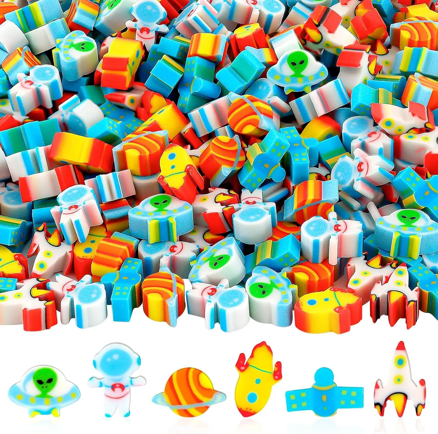 100 Pieces of Space mini Eraser Combination Novel Pencil Eraser Loose for Reward Prizes, Gift Fillers
