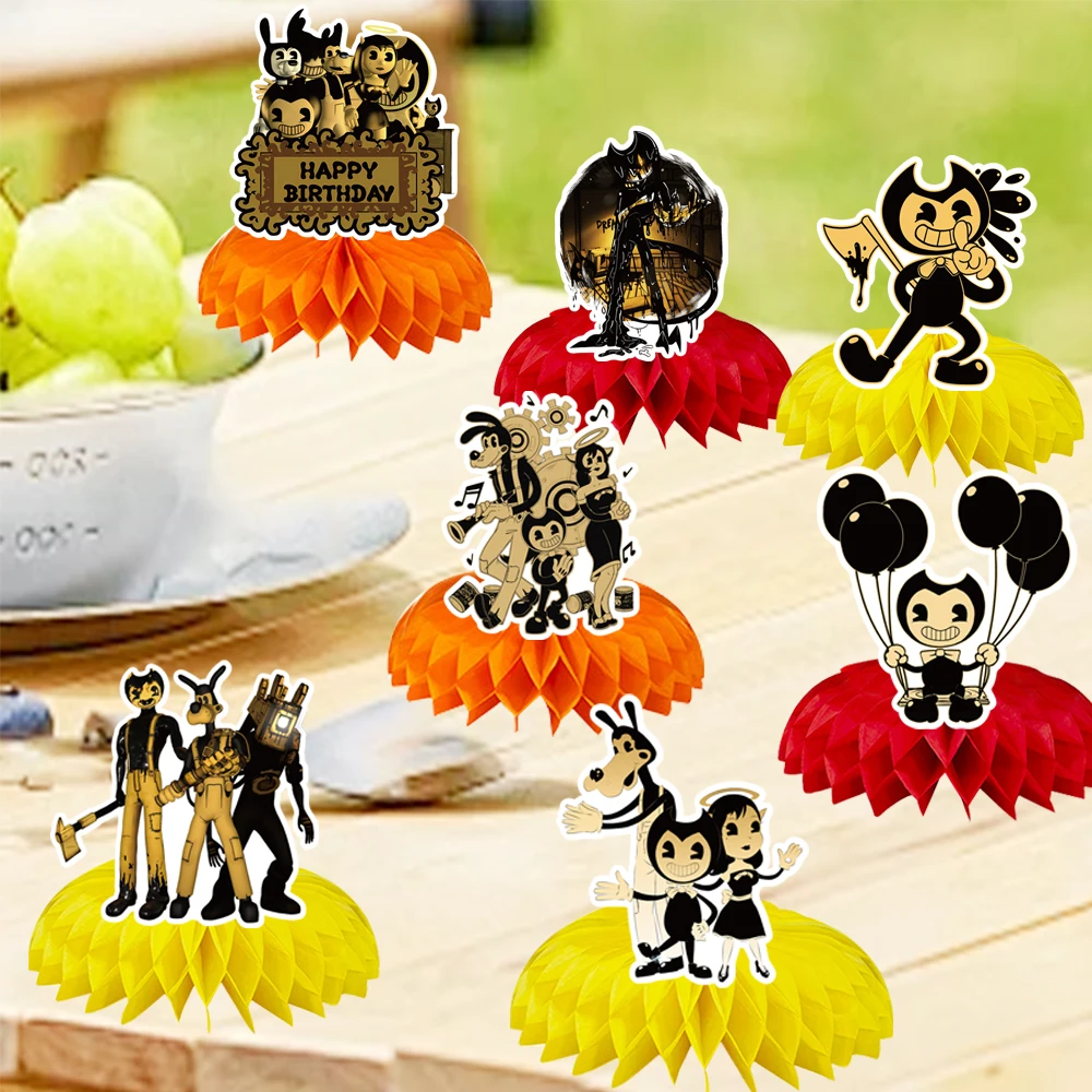Game B-Bendy And The Ink M-Machine Honeycomb Centerpieces Desktop Decor Birthday Party Toppers Decor Birthday Party Supplie