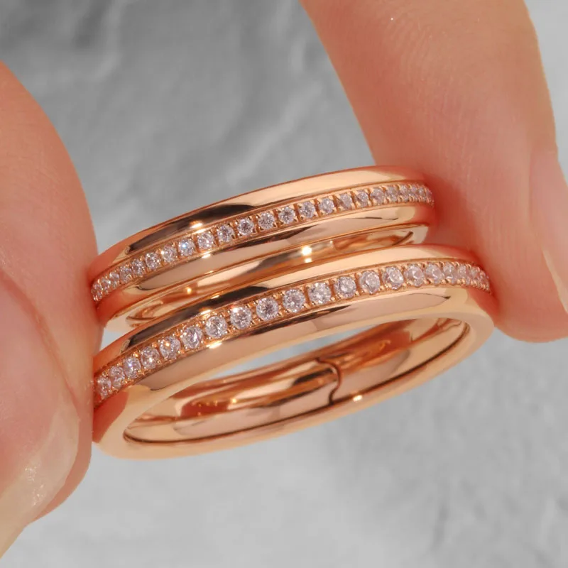 Handcrafted Designer Pavé-Set Diamond 18K/14K/10K Gold Couple Rings, Luxurious Wedding/Engagement Bands for Him & Her