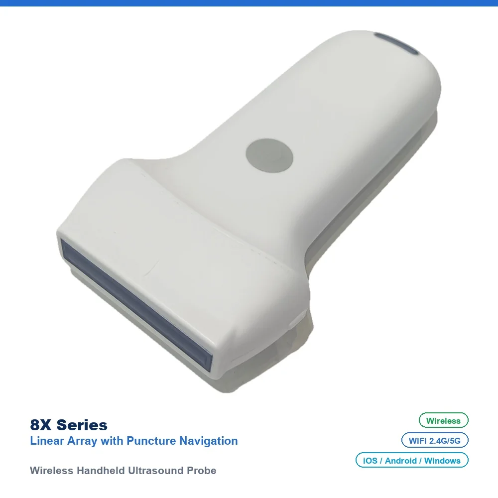 8X Wireless Handheld Ultrasound Probe, Linear Array with Puncture Navigation, 192 Elements, 64 Channels, for Thyroid, Breast