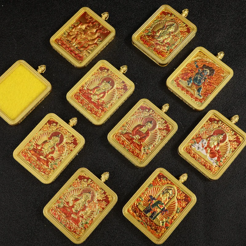 New 3D Relief Eight Patron Deities Tangka Box Pendant Guanyin Manjushri Samantabhadra Luck Amulet