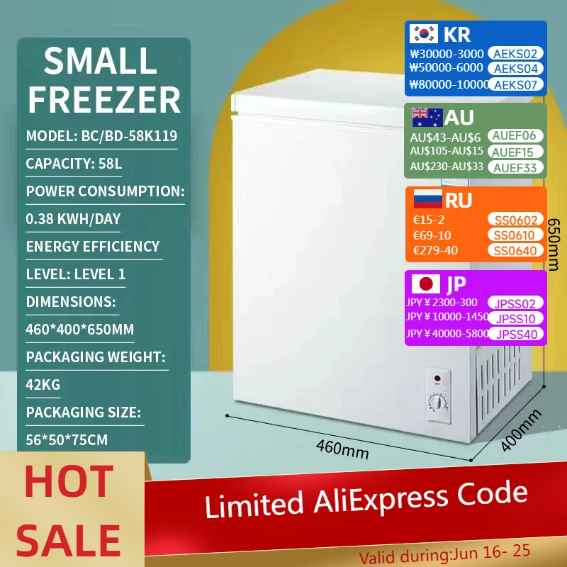 58L/72L Small Freezer, Energy Saving Chest Deep Freezer with 6 Level Adjustable Thermostat, Top Opening Compact Freezer