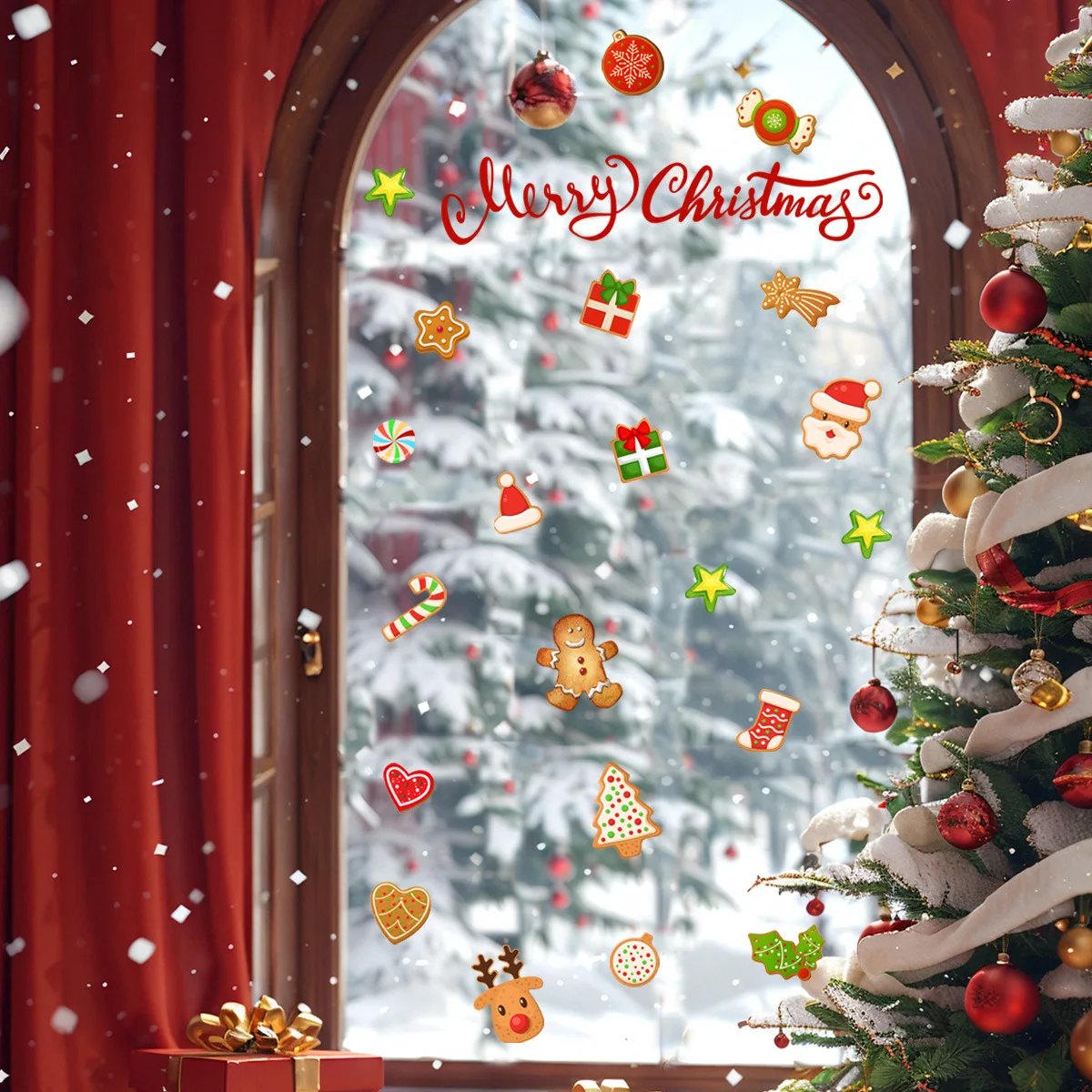 Charming Home Festive Aesthetic PVC Stickers Easy Application Christmas Wall Stickers 30*60cm Size No Special Tools Needed