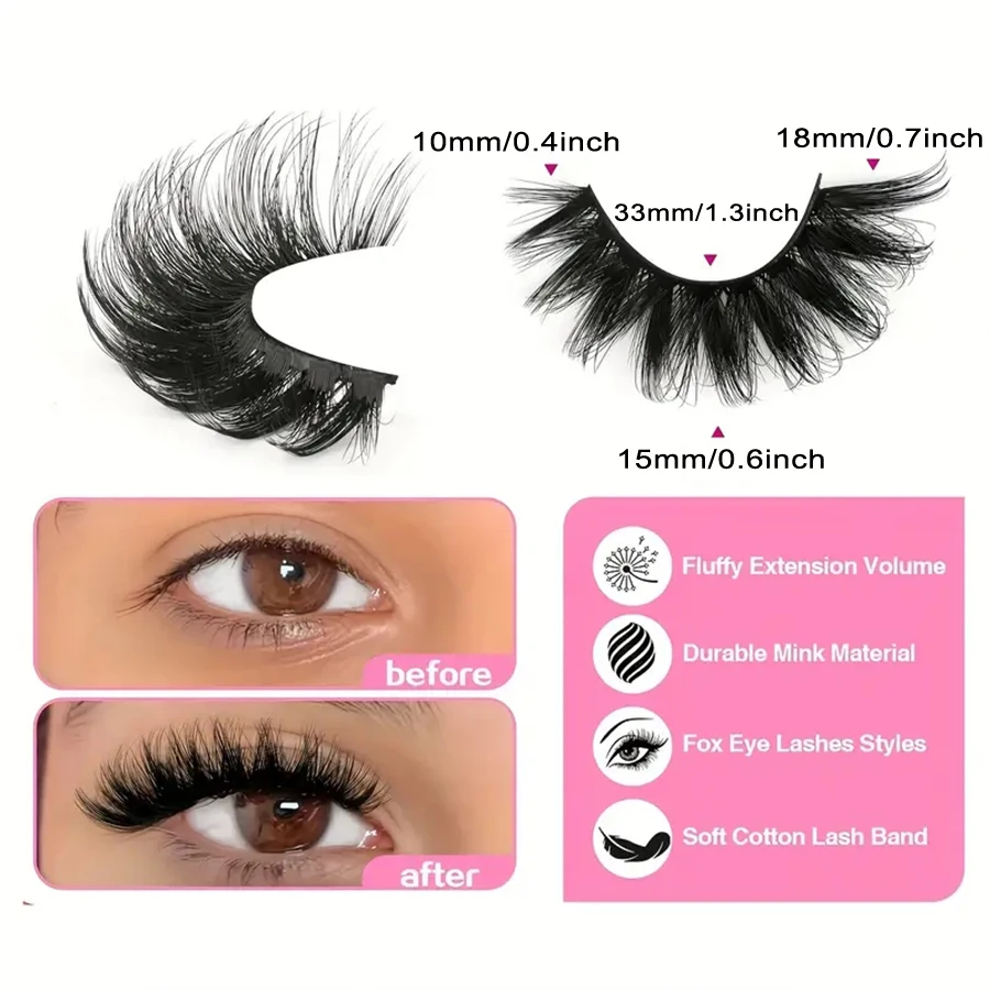 完全に光沢のある厚いまつげ - 7 ペア、目を強調するために使用されます。顔のメイクアップ、初心者でもまつげを再利用できます。