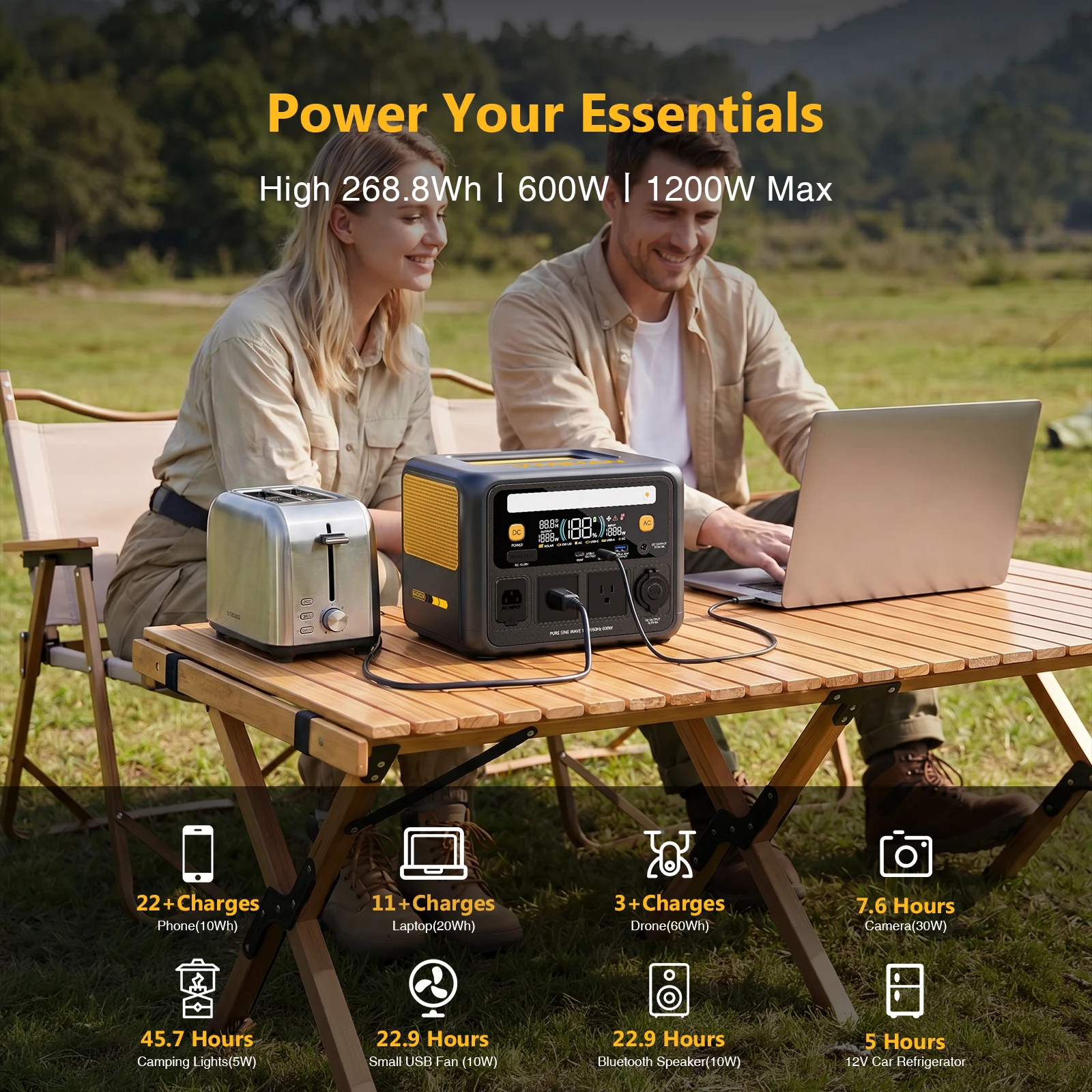VTOMAN JUMP 600X Portable Power Station,268.8Wh LiFePO4 Battery,High-Power Emergency Power for Home Blackouts,Camping,OutdoorUse image 3