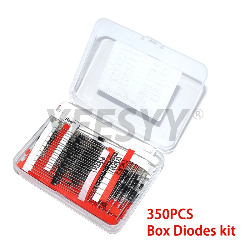 350PCS/box Diodes kit 14Values 1N4001 1N4007 1N4148 RL207 UF4007 FR107 207 Rectifier/Fast Recovery/Schottky/Switching Diode Set