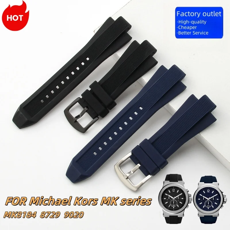 Pulseira de relógio de borracha de silicone para michael kors mk série mk8184 8729 9020 acessórios de relógio à prova d'água duráveis