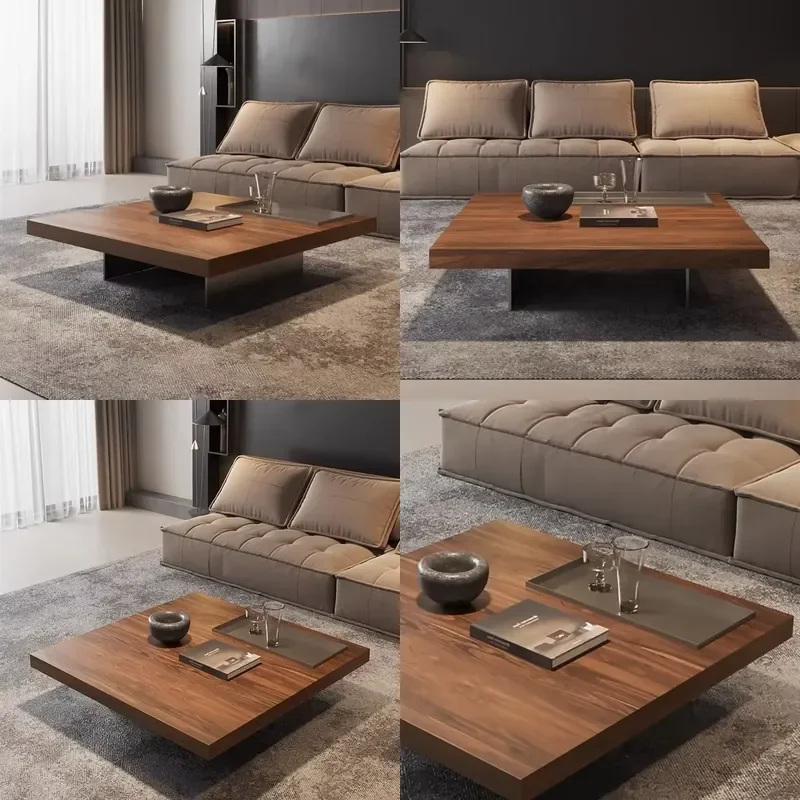 Italian Style Modern Simple Solid Wood Square Coffee Table Minimalist Suspension Walnut for Home Living Room