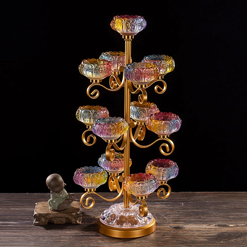 Glass candlestick lamp lamp ever-burning lamp Lotus lamp Buddha lamp butter lamp