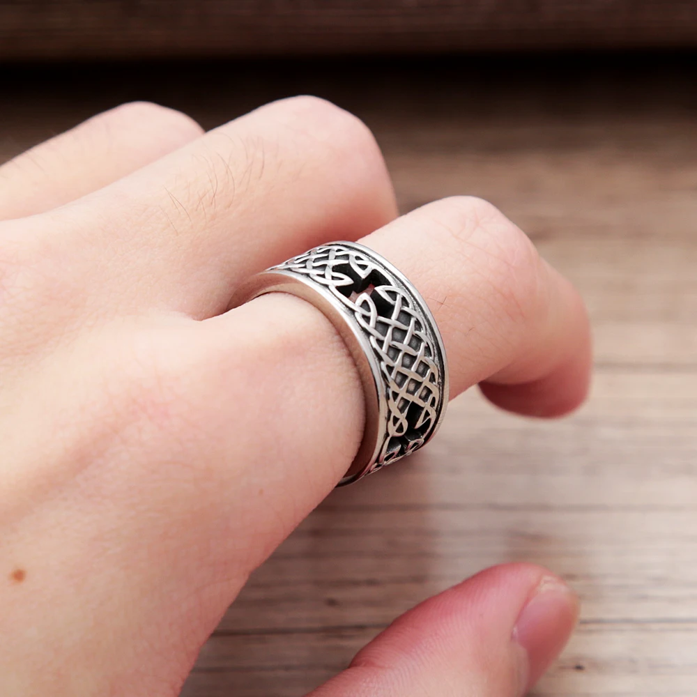 Unique Nordic Vikings Amulet Ring Men\'s Fashion Vintage Stainless Steel Celtic Knot Biker Ring Amulet Jewelry Gift Wholesale