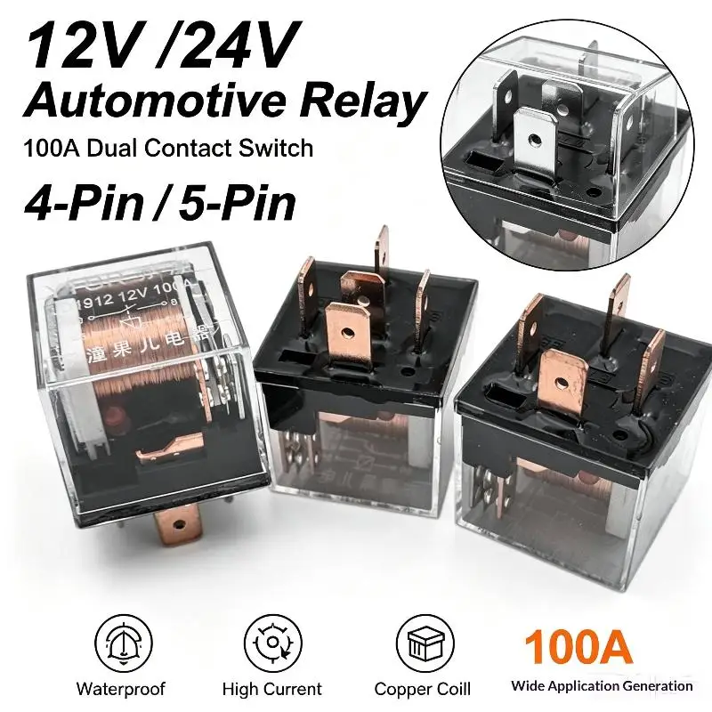 1pcs Waterproof Automotive Relay 12V 100A 5Pin SPDT Car Control Device Relays DC 24V High Capacity Switching